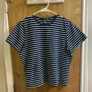 Lauren Ralph Lauren Vintage Navy and White Striped Shirt Size 1X